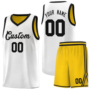 Custom White Gold Chest Slash Patttern Sports Uniform Basketball Jersey