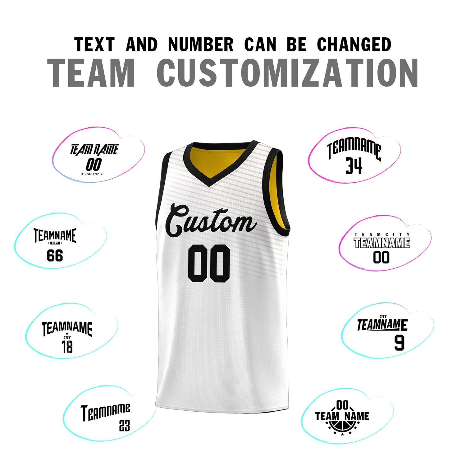 Custom White Gold Chest Slash Patttern Sports Uniform Basketball Jersey