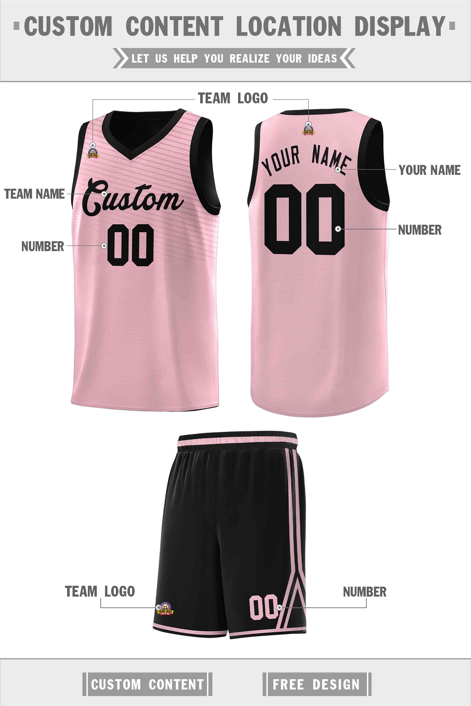 Custom Pink Black Chest Slash Patttern Sports Uniform Basketball Jersey