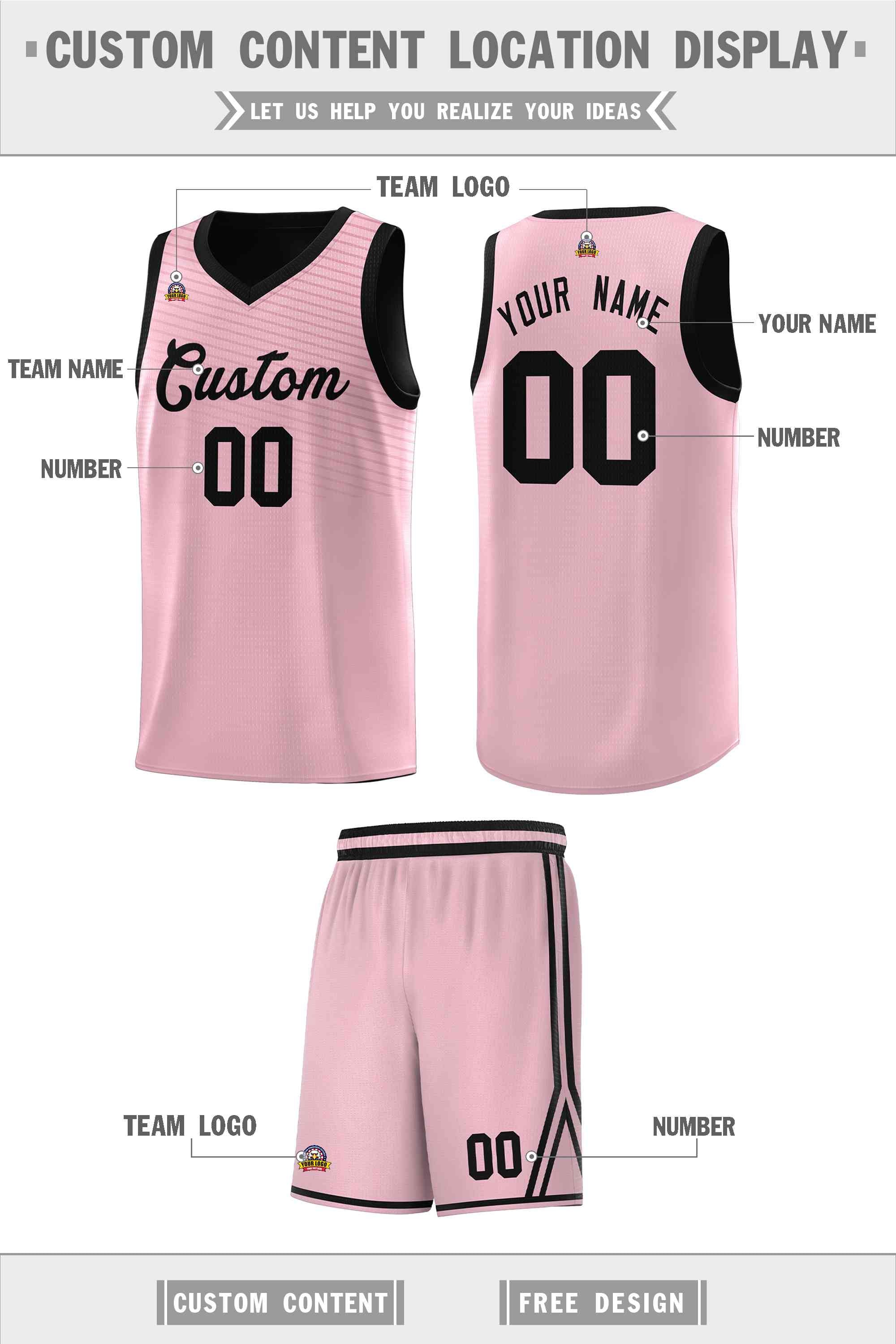 Custom Pink Black Chest Slash Patttern Sports Uniform Basketball Jersey