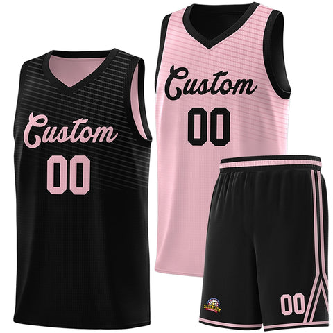 Custom Black Pink Chest Slash Patttern Double Side Sports Uniform Basketball Jersey