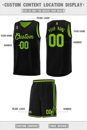 Custom Black Neon Green Chest Slash Patttern Sports Uniform Basketball Jersey