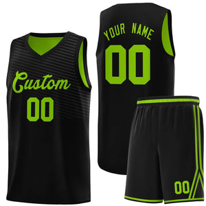 Custom Black Neon Green Chest Slash Patttern Sports Uniform Basketball Jersey