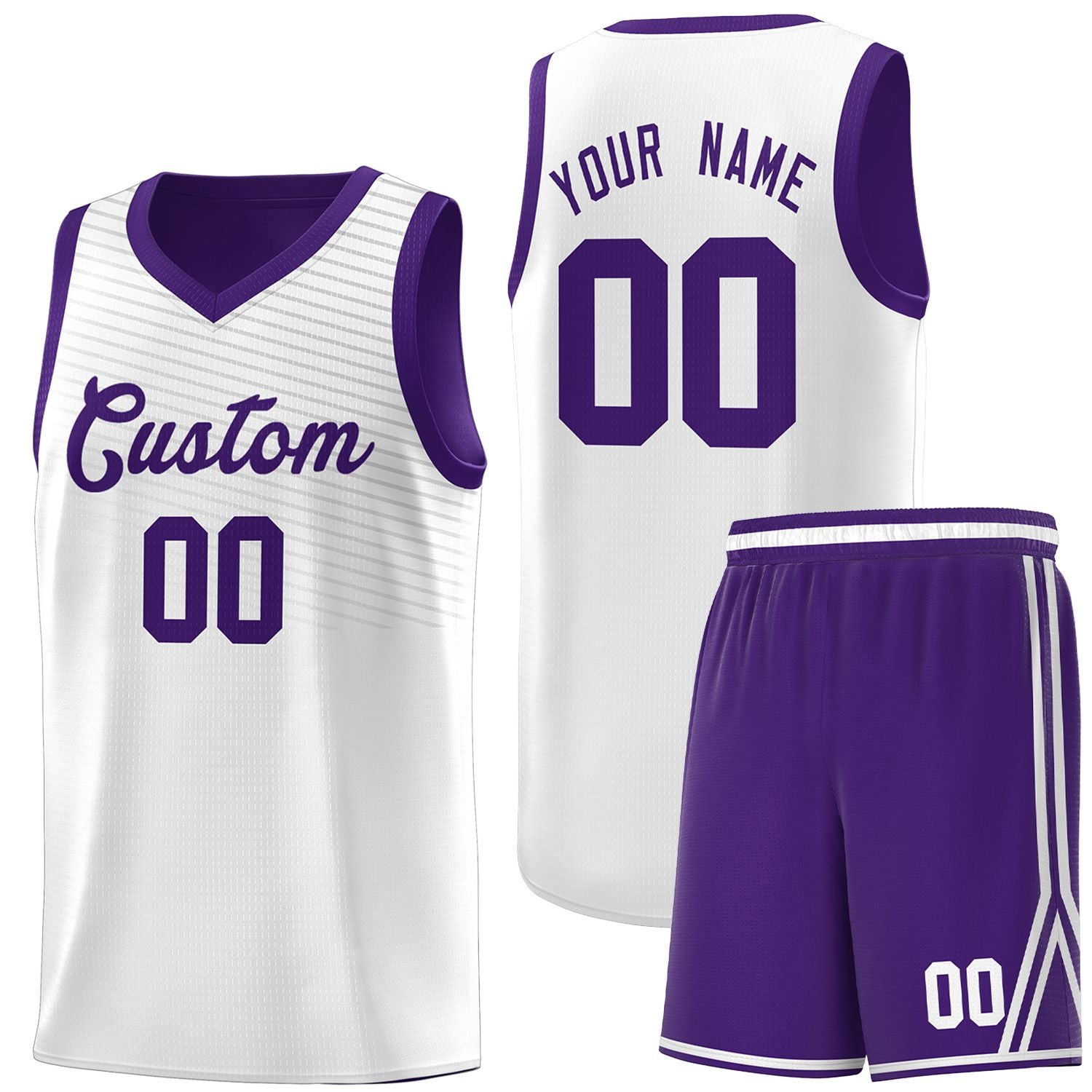 Custom White Purple Chest Slash Patttern Sports Uniform Basketball Jersey