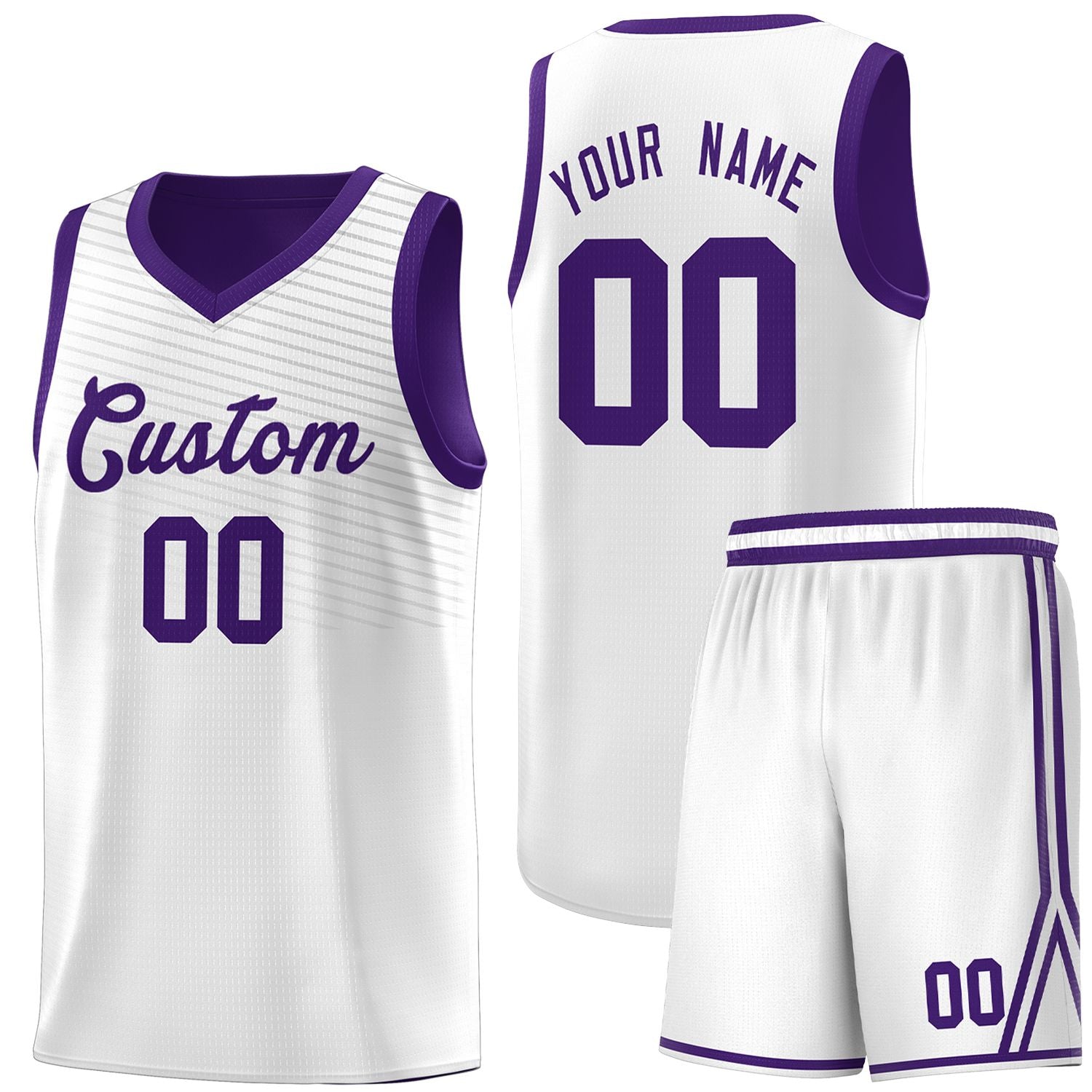 Custom White Purple Chest Slash Patttern Sports Uniform Basketball Jersey