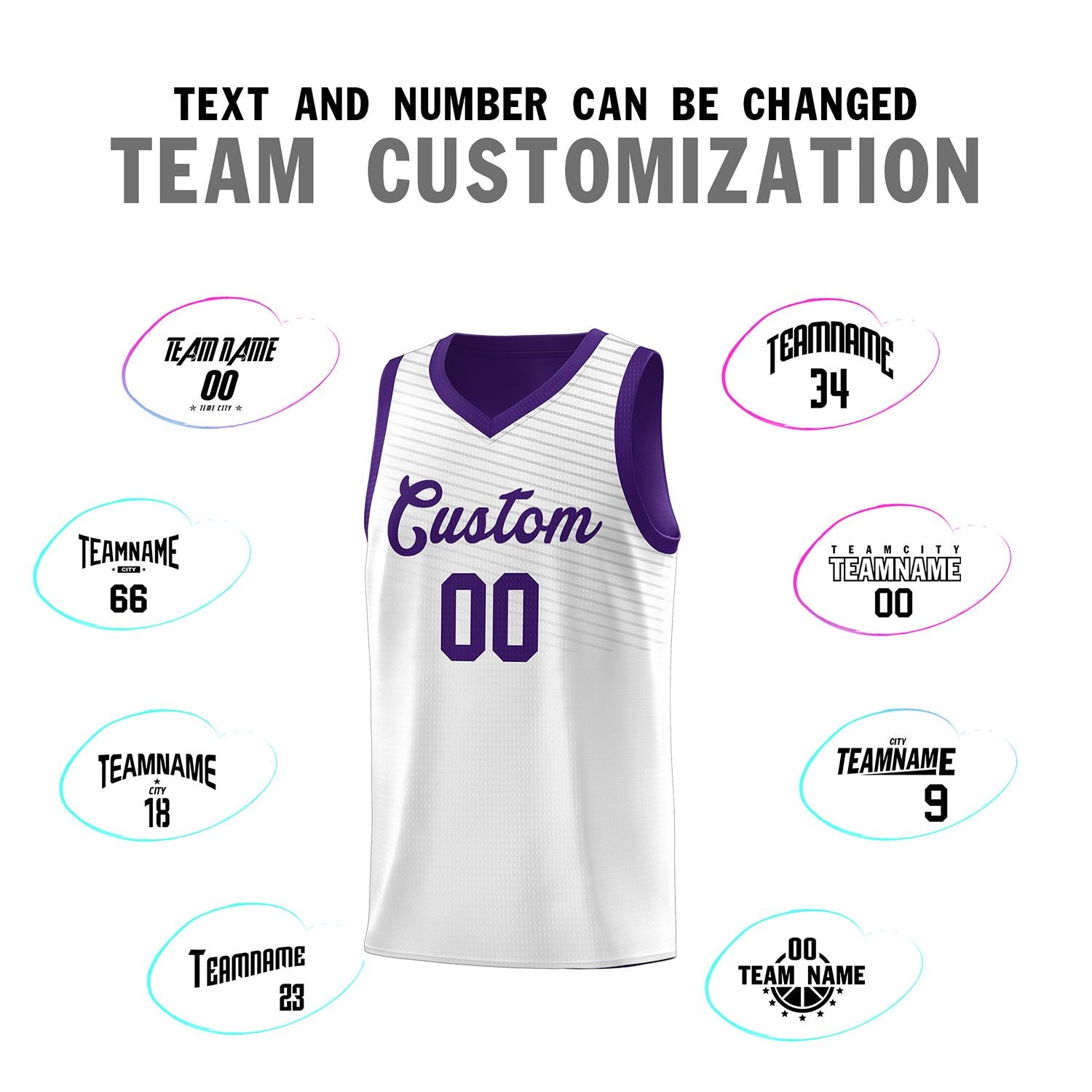 Custom White Purple Chest Slash Patttern Sports Uniform Basketball Jersey