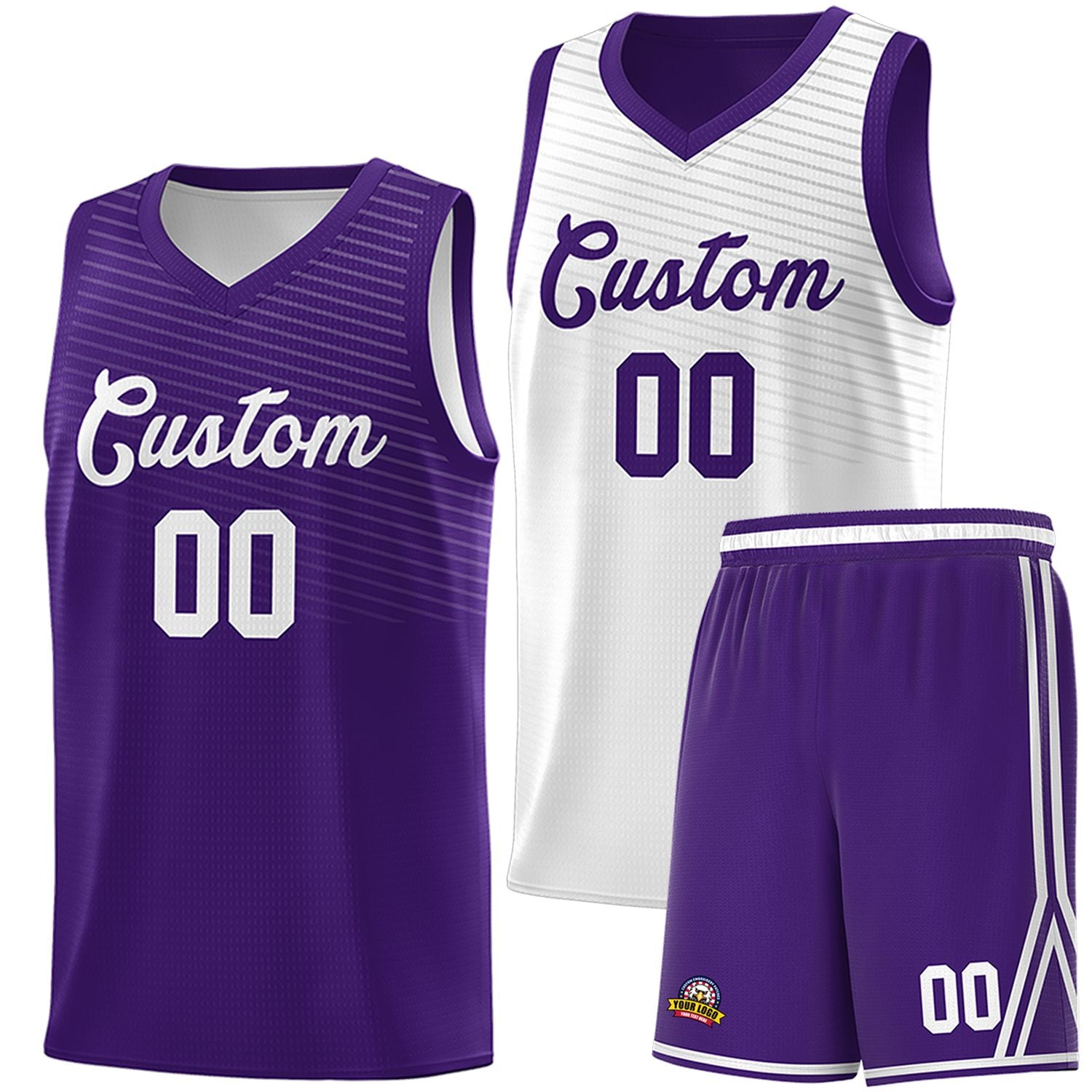 Custom Purple White Chest Slash Patttern Double Side Sports Uniform Basketball Jersey