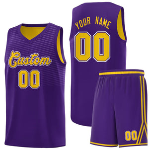 Custom Purple Gold Chest Slash Patttern Sports Uniform Basketball Jersey