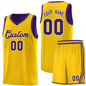 Custom Gold Purple Chest Slash Patttern Sports Uniform Basketball Jersey