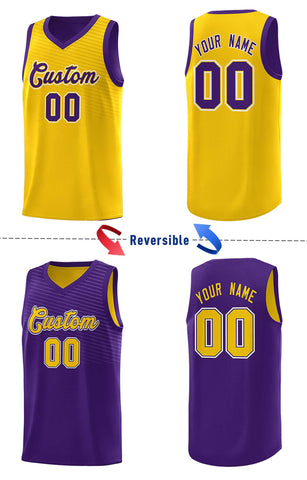 Custom Purple Gold Chest Slash Patttern Double Side Sports Uniform Basketball Jersey