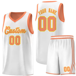 Custom White Light Orange Chest Slash Patttern Sports Uniform Basketball Jersey