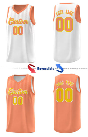 Custom Light Orange White Chest Slash Patttern Double Side Sports Uniform Basketball Jersey