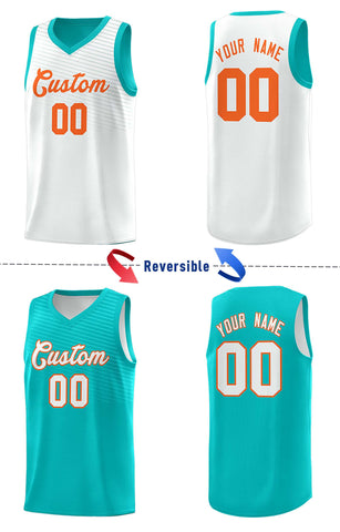 Custom Aqua White Chest Slash Patttern Double Side Sports Uniform Basketball Jersey