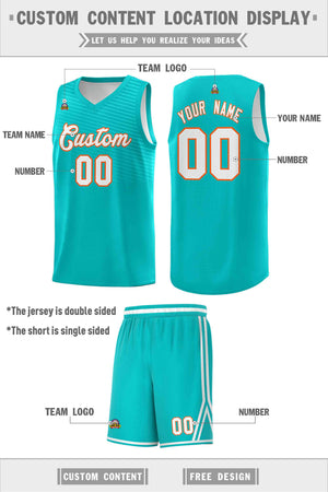 Custom Aqua White Chest Slash Patttern Double Side Sports Uniform Basketball Jersey