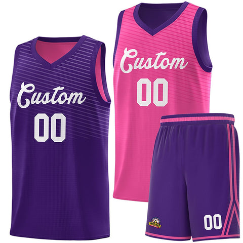 Custom Purple Pink Chest Slash Patttern Double Side Sports Uniform Basketball Jersey