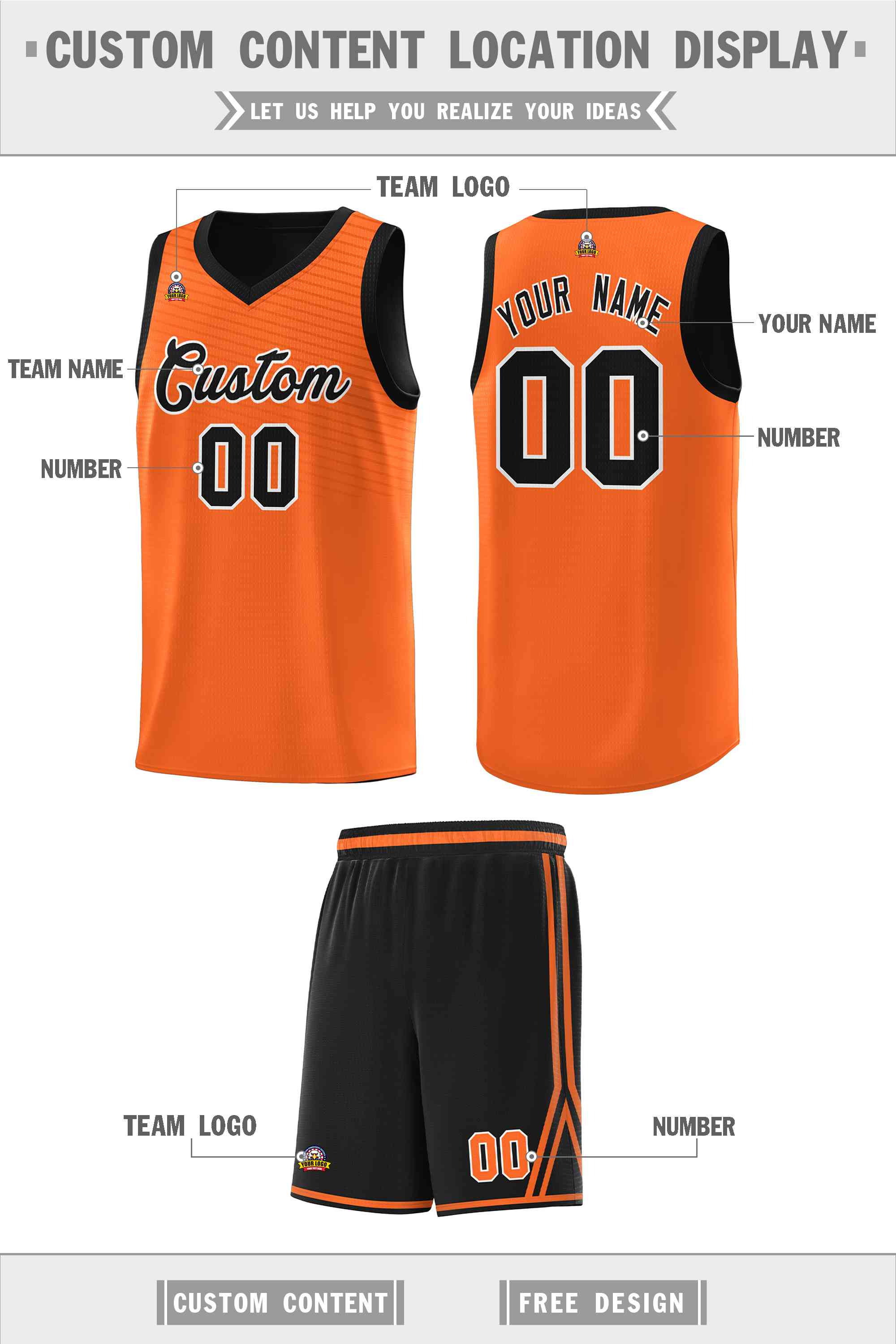 Custom Orange Black Chest Slash Patttern Sports Uniform Basketball Jersey