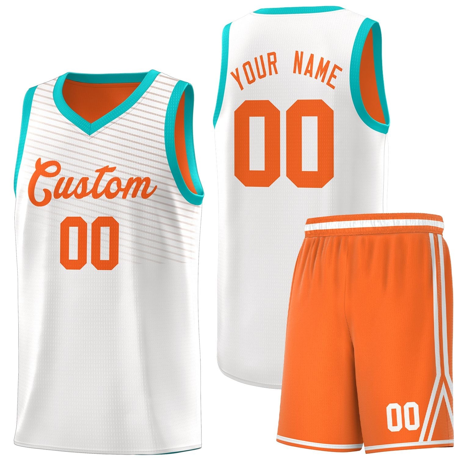 Custom White Orange Chest Slash Patttern Sports Uniform Basketball Jersey