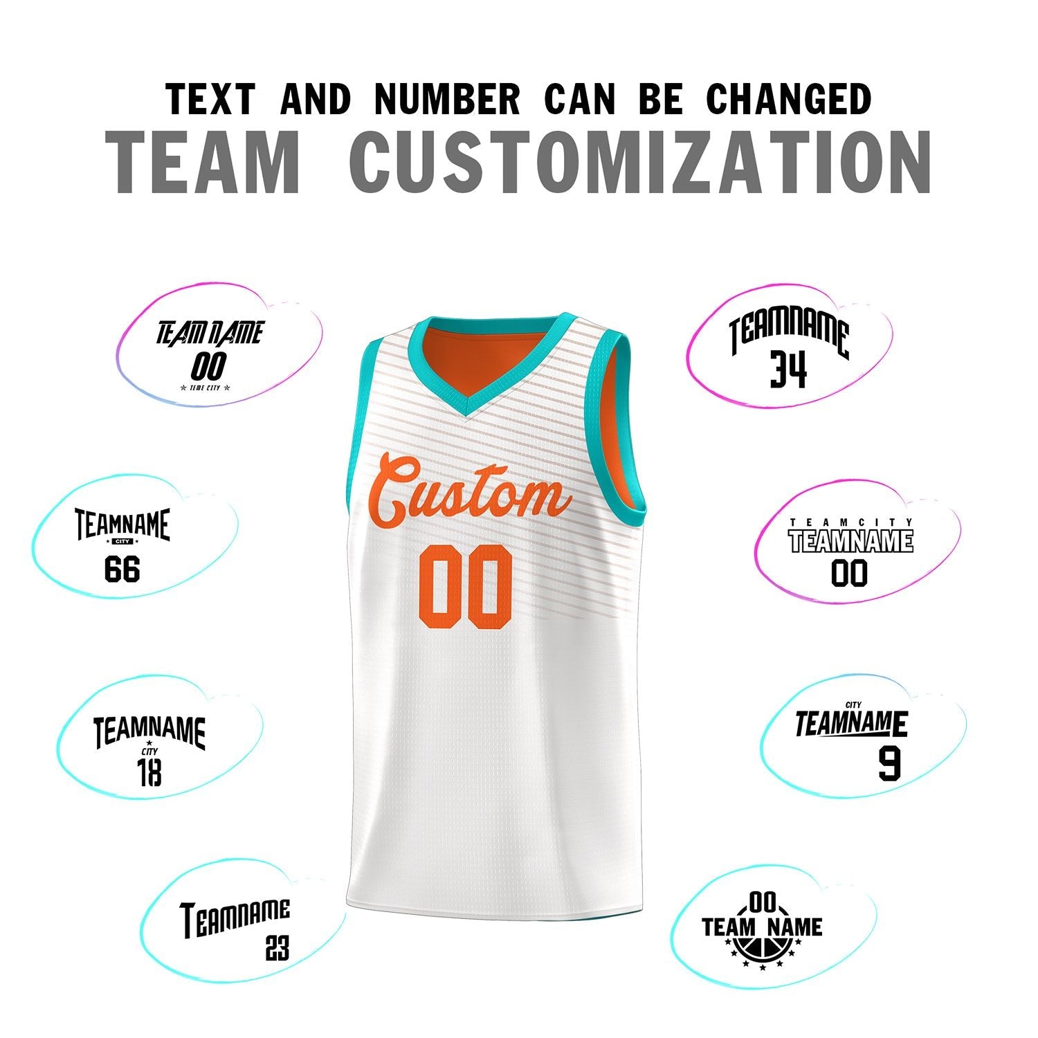 Custom White Orange Chest Slash Patttern Sports Uniform Basketball Jersey