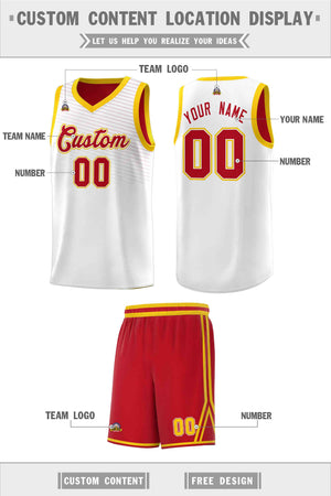 Custom White Red Chest Slash Patttern Sports Uniform Basketball Jersey