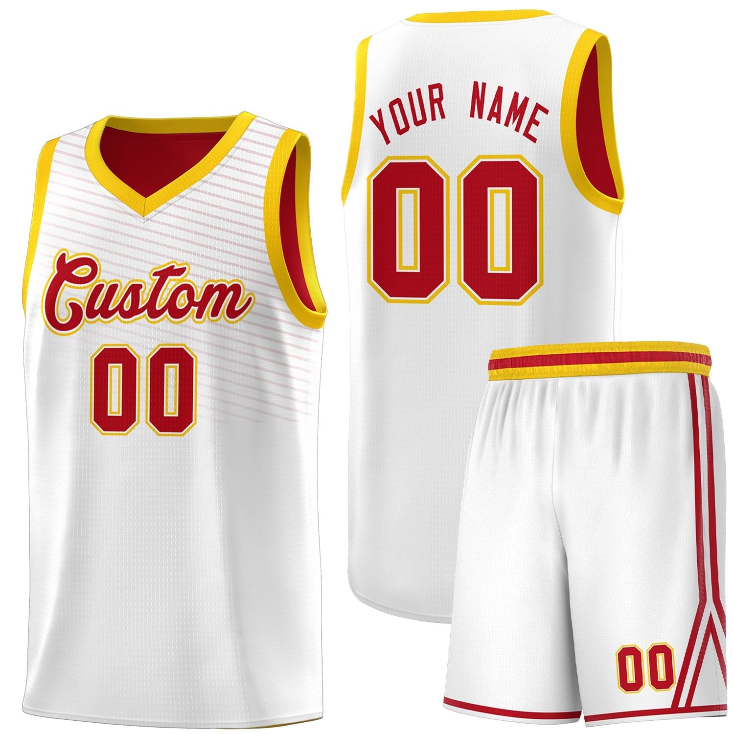 Custom White Red Chest Slash Patttern Sports Uniform Basketball Jersey