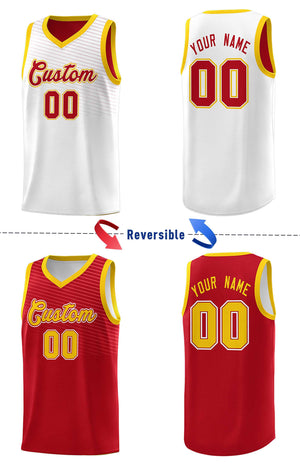 Custom Red White Chest Slash Patttern Double Side Sports Uniform Basketball Jersey