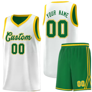 Custom White Kelly Green Chest Slash Patttern Sports Uniform Basketball Jersey