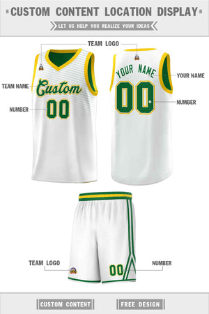 Custom White Kelly Green Chest Slash Patttern Sports Uniform Basketball Jersey