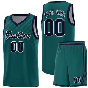 Custom Midnight Green Navy Chest Slash Patttern Sports Uniform Basketball Jersey