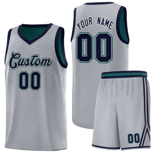 Custom Gray Midnight Green Chest Slash Patttern Sports Uniform Basketball Jersey