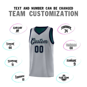 Custom Gray Midnight Green Chest Slash Patttern Sports Uniform Basketball Jersey