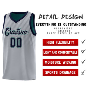 Custom Gray Midnight Green Chest Slash Patttern Sports Uniform Basketball Jersey