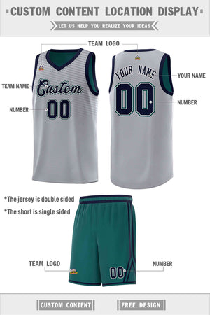 Custom Midnight Green Gray Chest Slash Patttern Double Side Sports Uniform Basketball Jersey