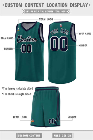 Custom Midnight Green Gray Chest Slash Patttern Double Side Sports Uniform Basketball Jersey