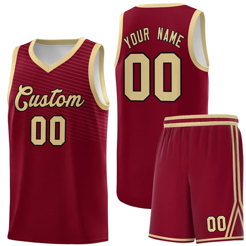 Custom Crimson Khaki Chest Slash Patttern Sports Uniform Basketball Jersey