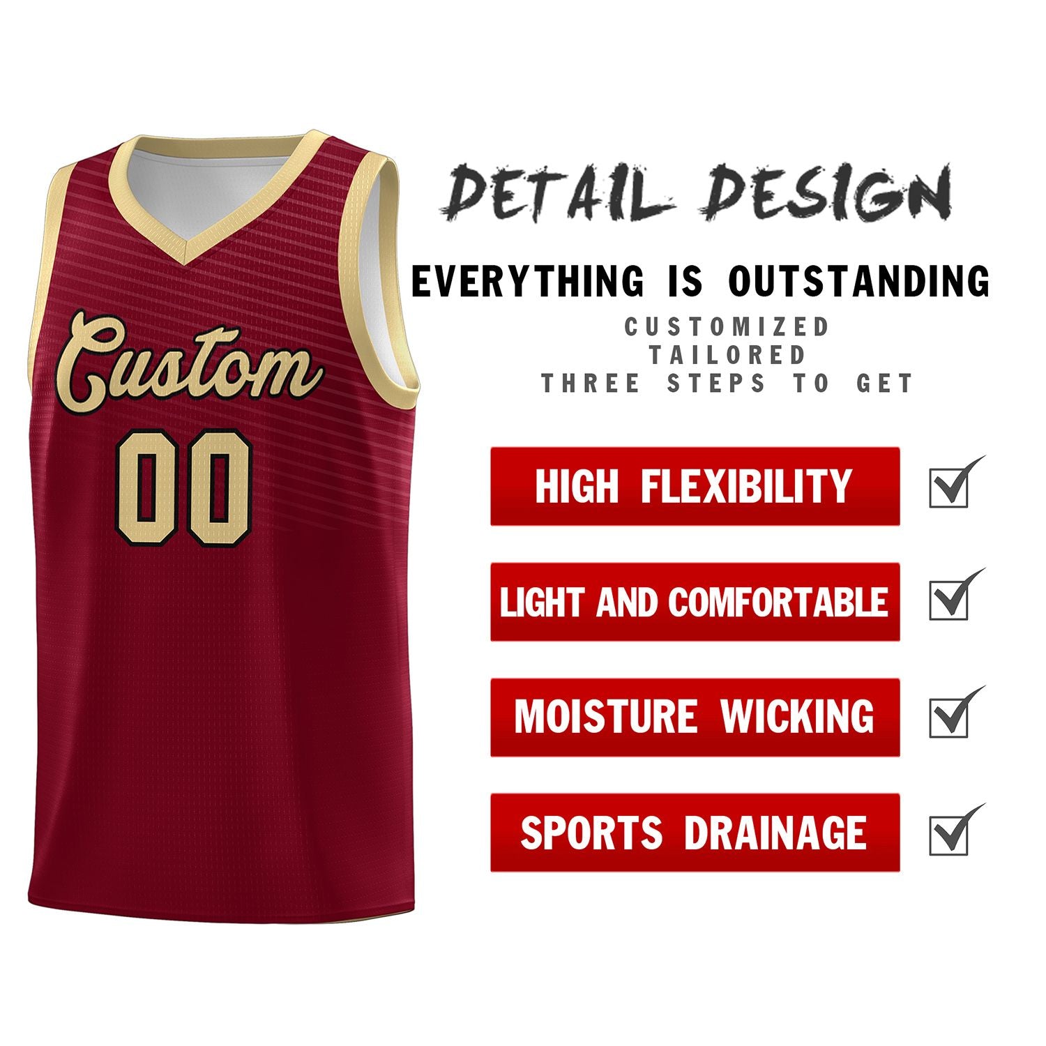 Custom Crimson Khaki Chest Slash Patttern Sports Uniform Basketball Jersey