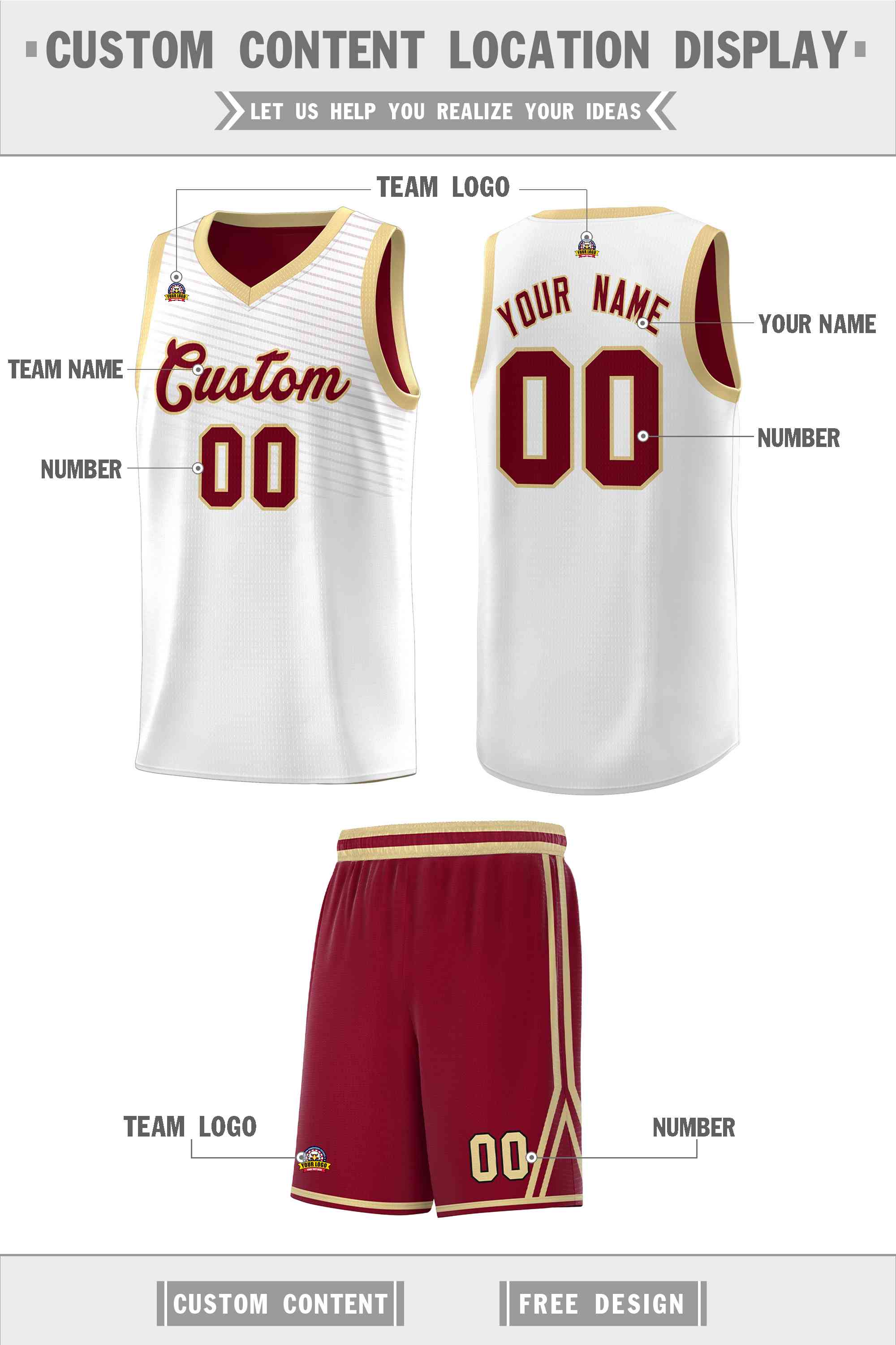 Custom White Crimson Chest Slash Patttern Sports Uniform Basketball Jersey