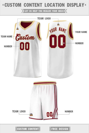 Custom White Crimson Chest Slash Patttern Sports Uniform Basketball Jersey