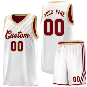 Custom White Crimson Chest Slash Patttern Sports Uniform Basketball Jersey