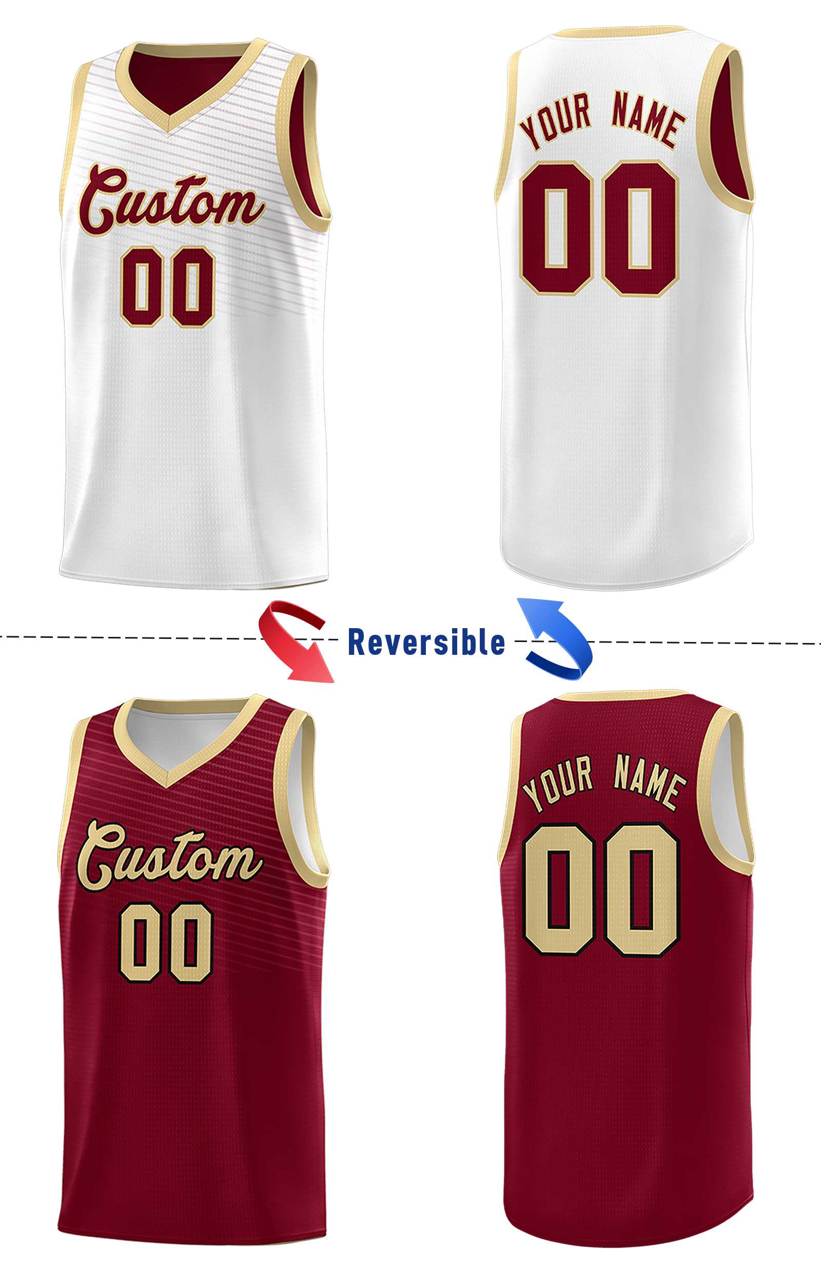 Custom Crimson White Chest Slash Patttern Double Side Sports Uniform Basketball Jersey