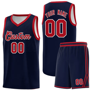 Custom Navy Red Chest Slash Patttern Sports Uniform Basketball Jersey