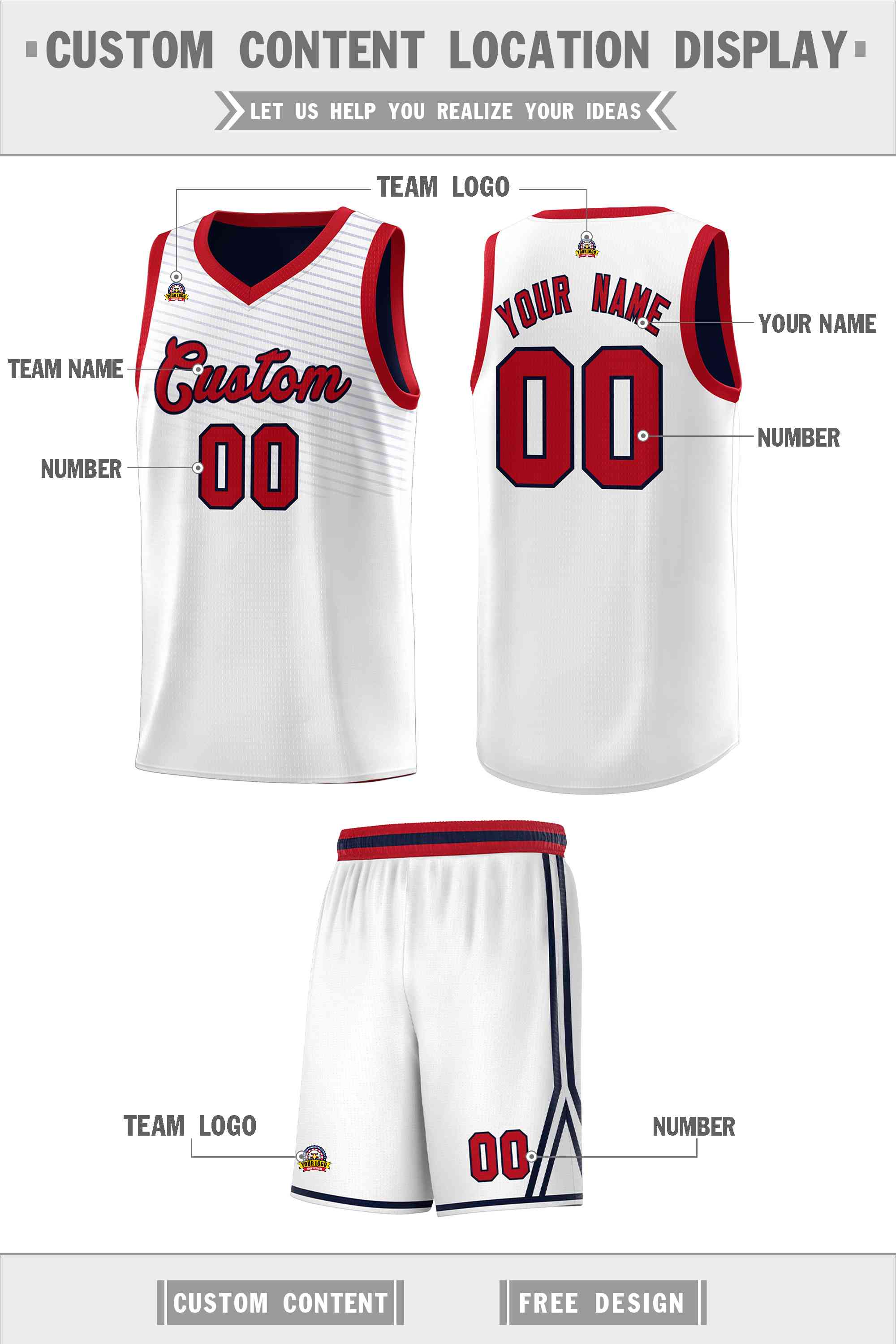 Custom White Navy Chest Slash Patttern Sports Uniform Basketball Jersey