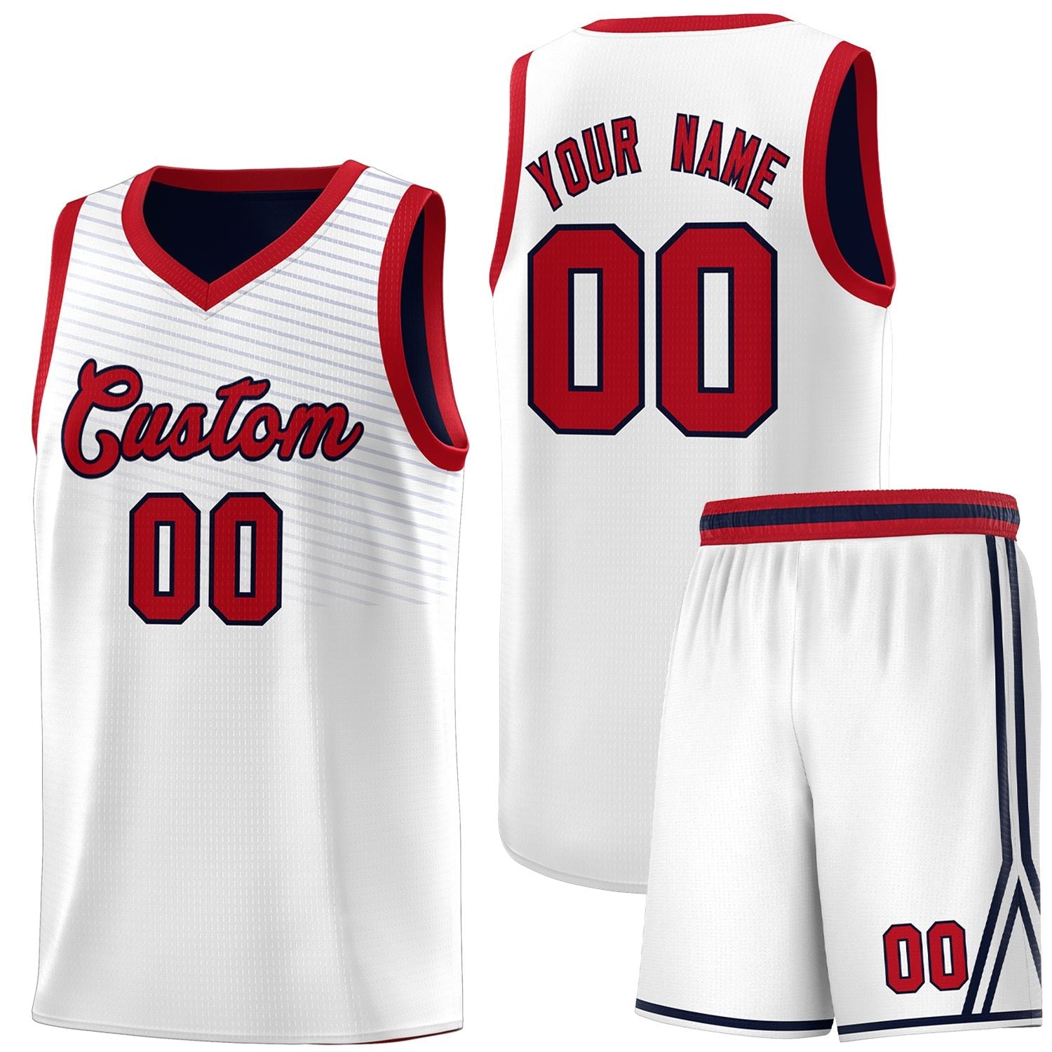 Custom White Navy Chest Slash Patttern Sports Uniform Basketball Jersey