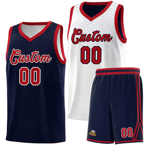 Custom Navy White Chest Slash Patttern Double Side Sports Uniform Basketball Jersey