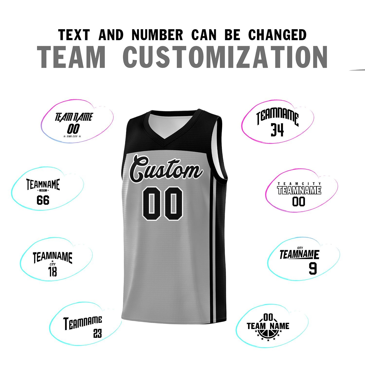 Custom Grey Black Classic Sets Sports Uniform Basketball Jersey