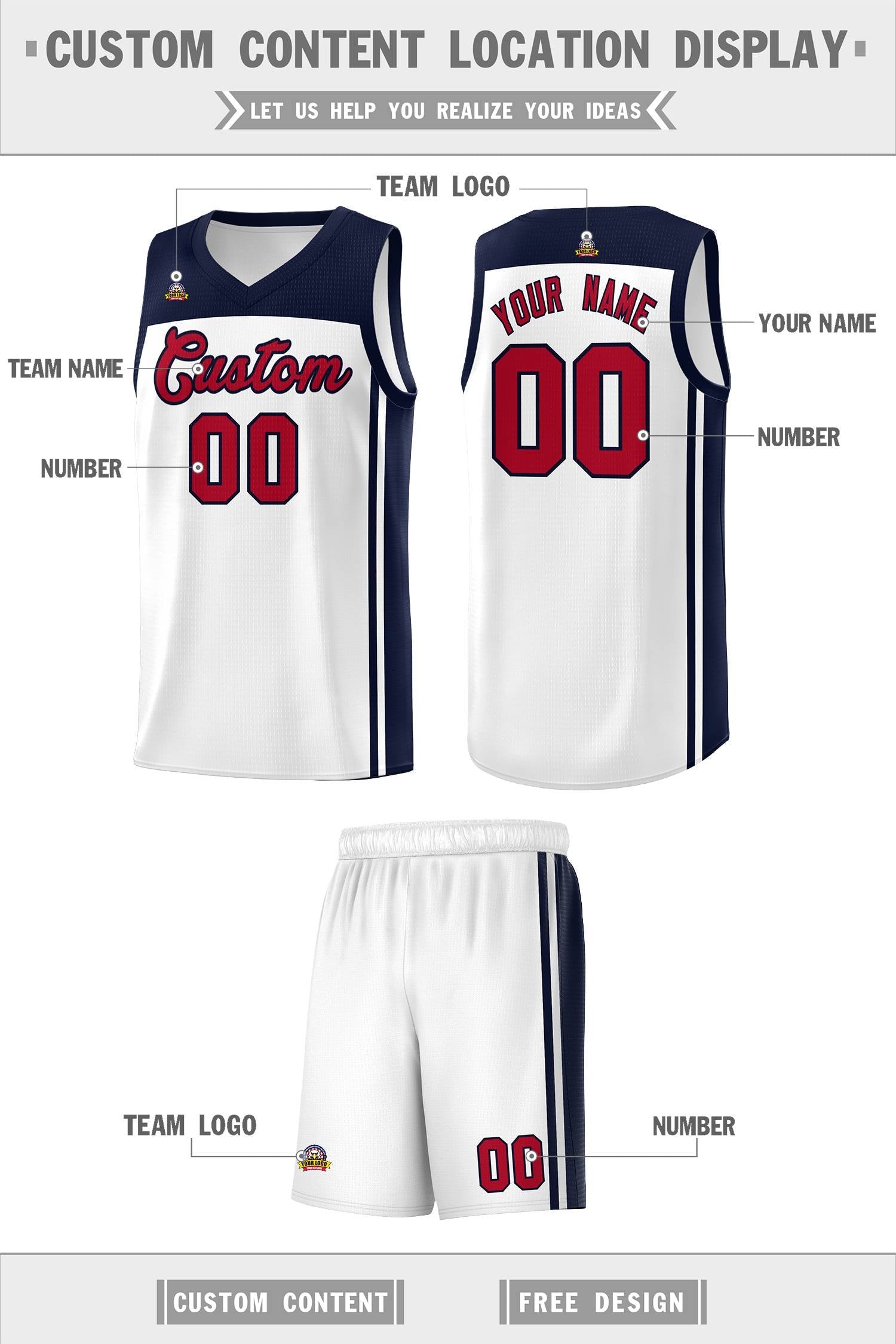 Custom White Navy Classic Sets Sports Uniform Basketball Jersey