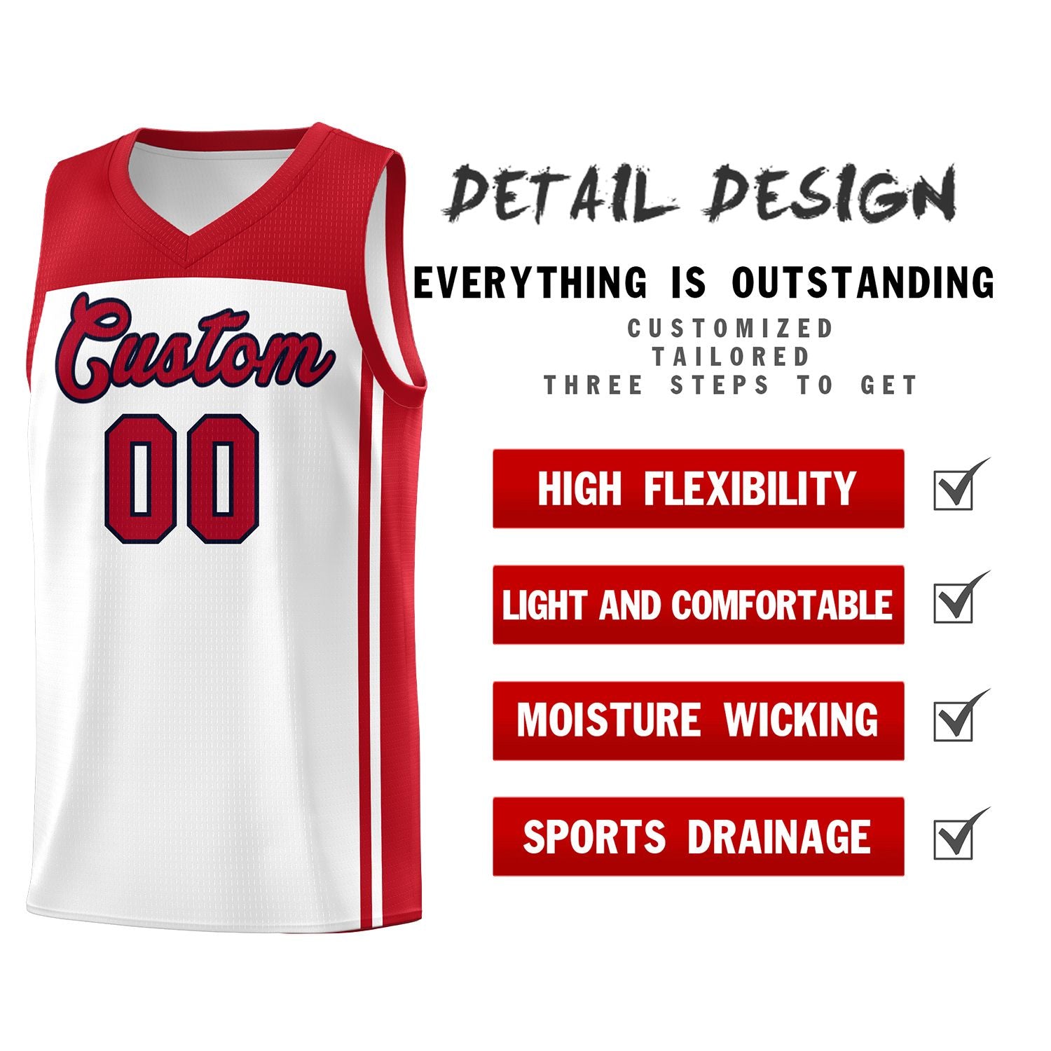 Custom White Red Classic Sets Sports Uniform Basketball Jersey