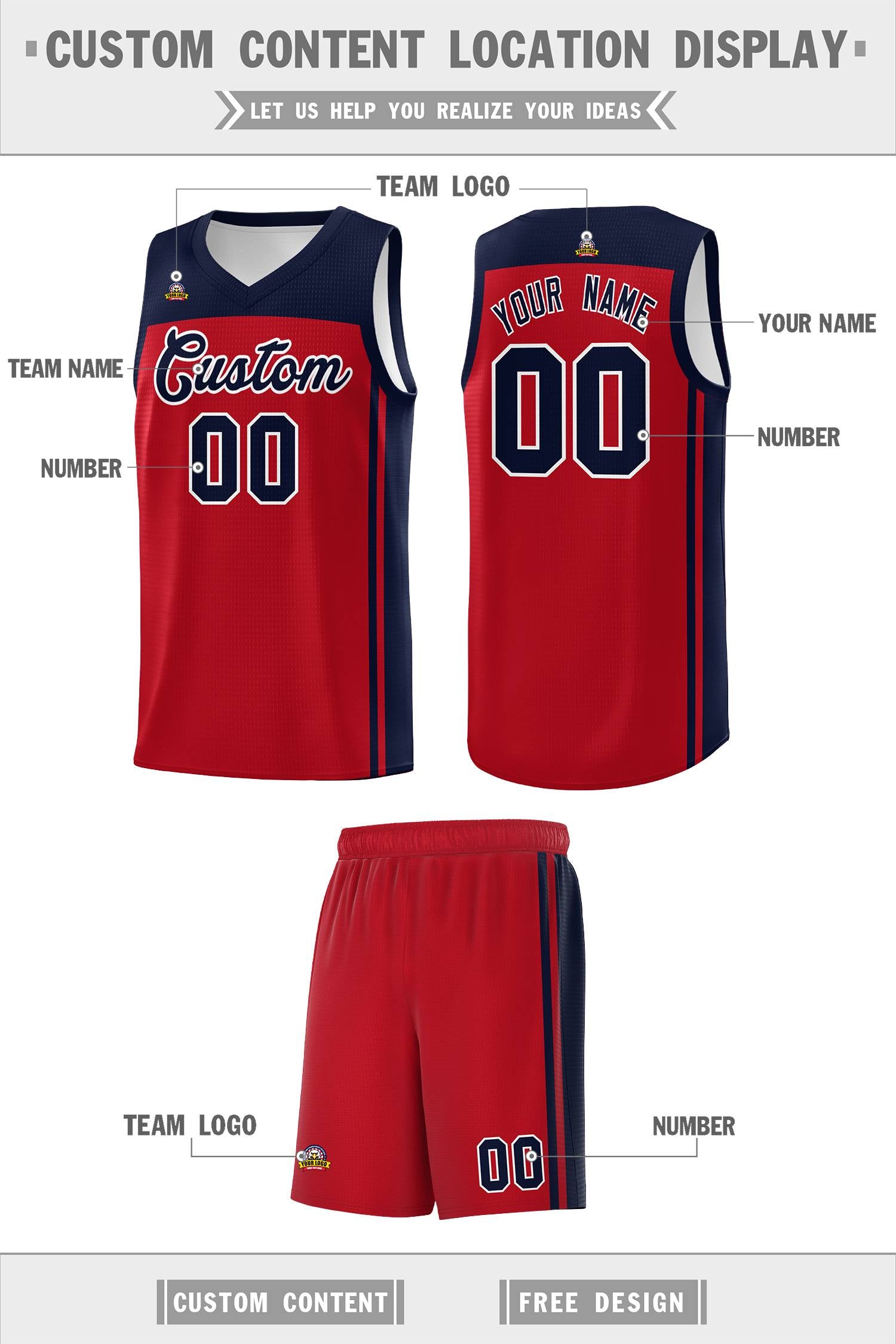 Custom Red Navy Classic Sets Sports Uniform Basketball Jersey