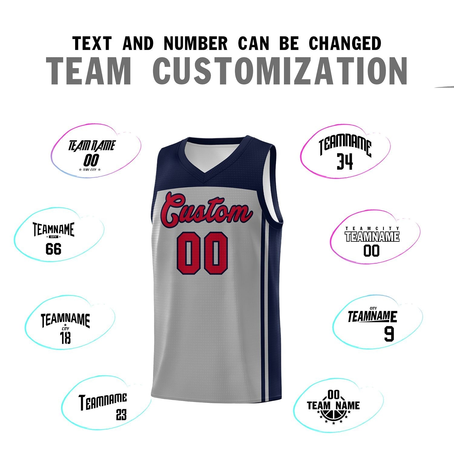 Custom Grey Navy Classic Sets Sports Uniform Basketball Jersey