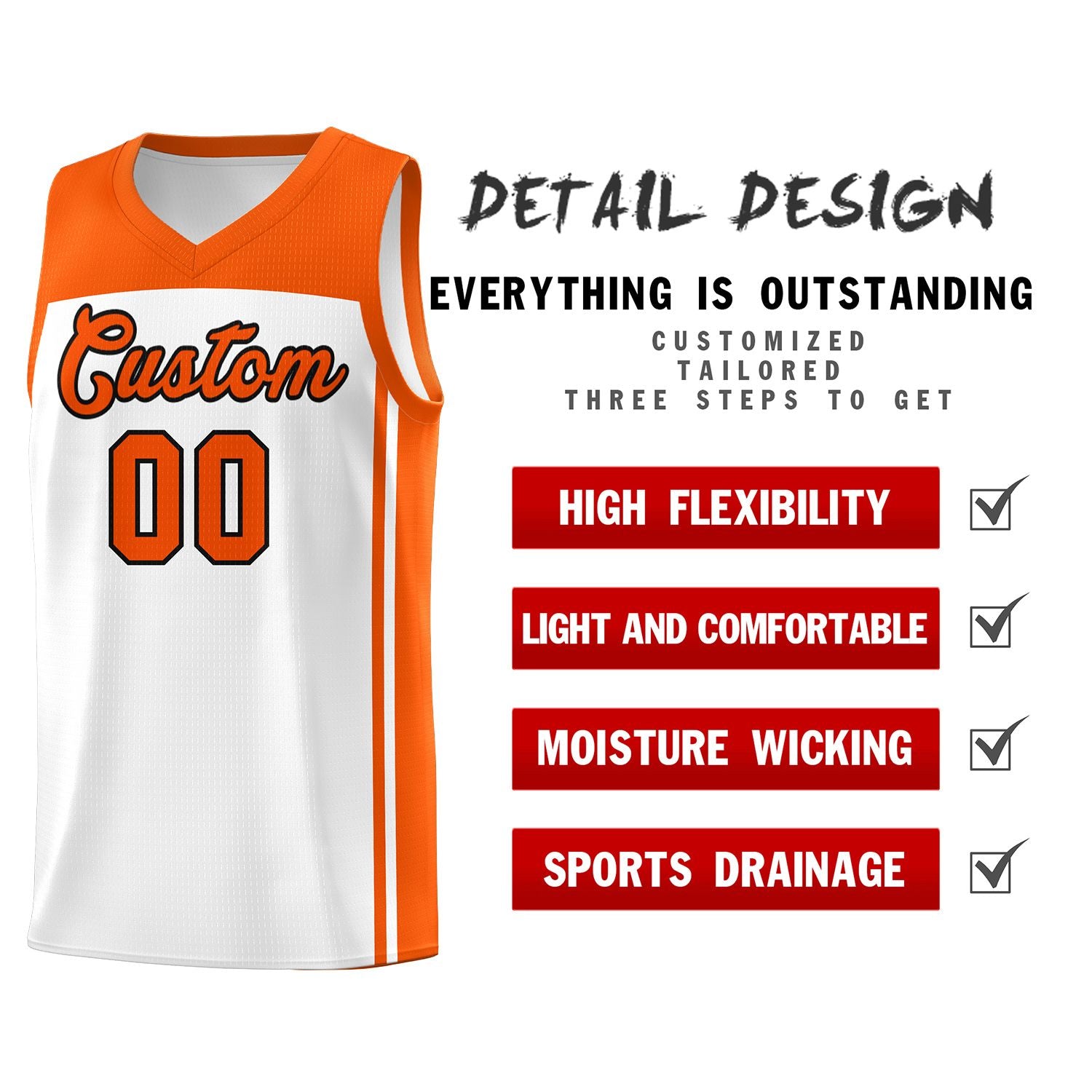 Custom White Orange Classic Sets Sports Uniform Basketball Jersey