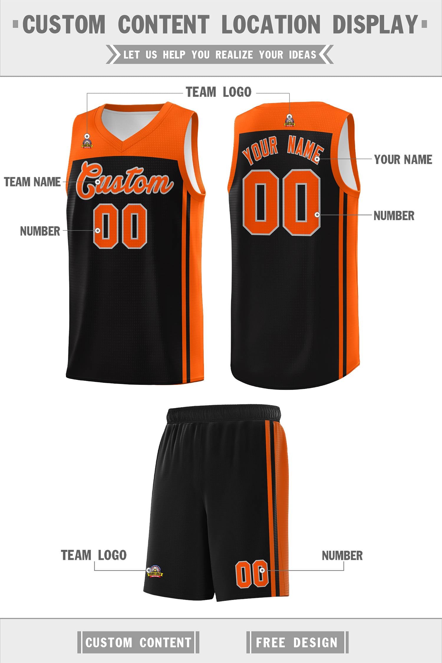 Custom Black Orange Classic Sets Sports Uniform Basketball Jersey